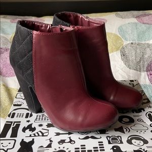Black and burgundy booties